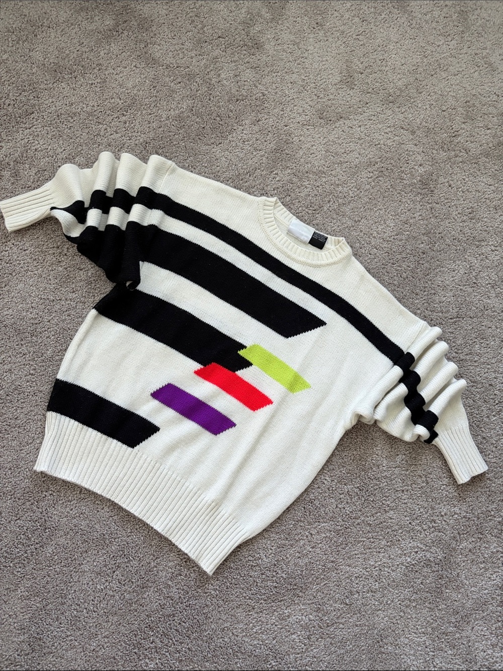 Vintage White Stag Neon Black Retro Crew Neck Sweater mens size Xl